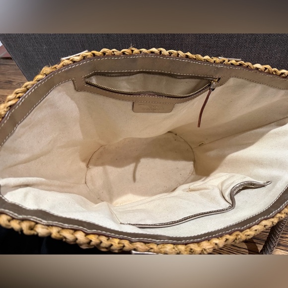 EUC: Michael Kors Woven Tan and Gold Santorini Tote, Large - Picture 6 of 11